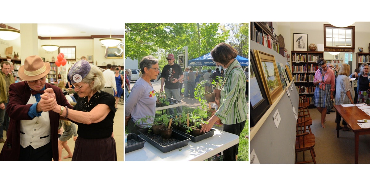 Three images of different fundraising events at the library: Winter Dance, Plant Sale, Paint the Peninsula