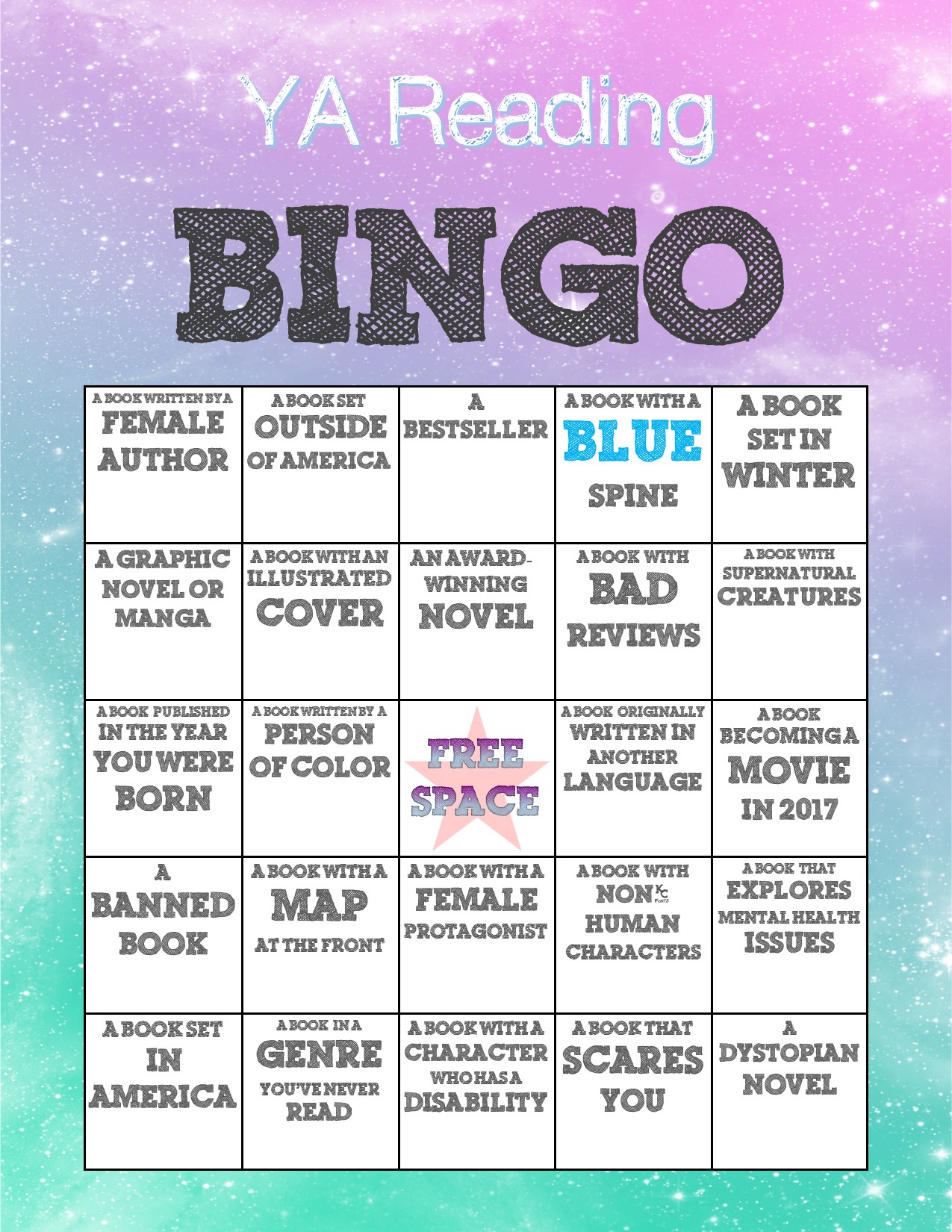 YA Reading Bingo 2017 Blue Hill Public Library