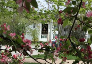 Library sign in spring