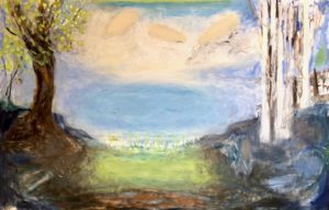 "For The Water," 2020, Acrylic on yupo paper, 26" x 40", framed to 34" x 48", $3200